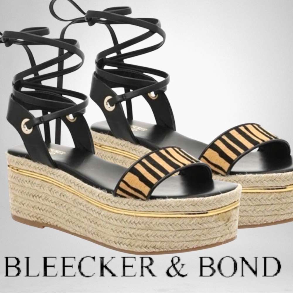 Bleecker Bond Odette Women Tiger Calf Hair Wedge Espadrille Sandal Sz 7.5 NWOT